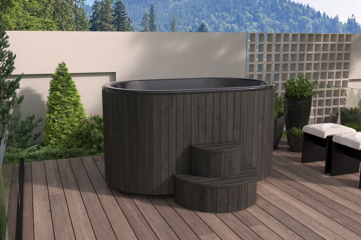 SaunaLife Model S2B 2-Person Cold/Hot Plunge Tub – Black Thermo-Pine