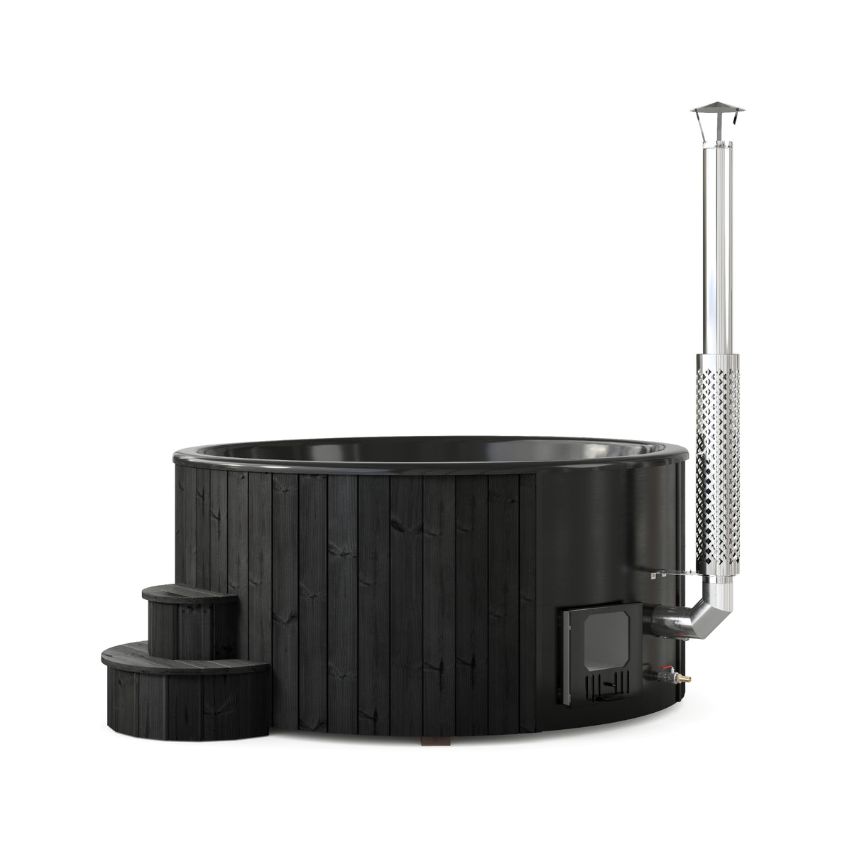 SaunaLife Model S6B Wood-Burning Hot Tub – Black, Up to 7 Persons