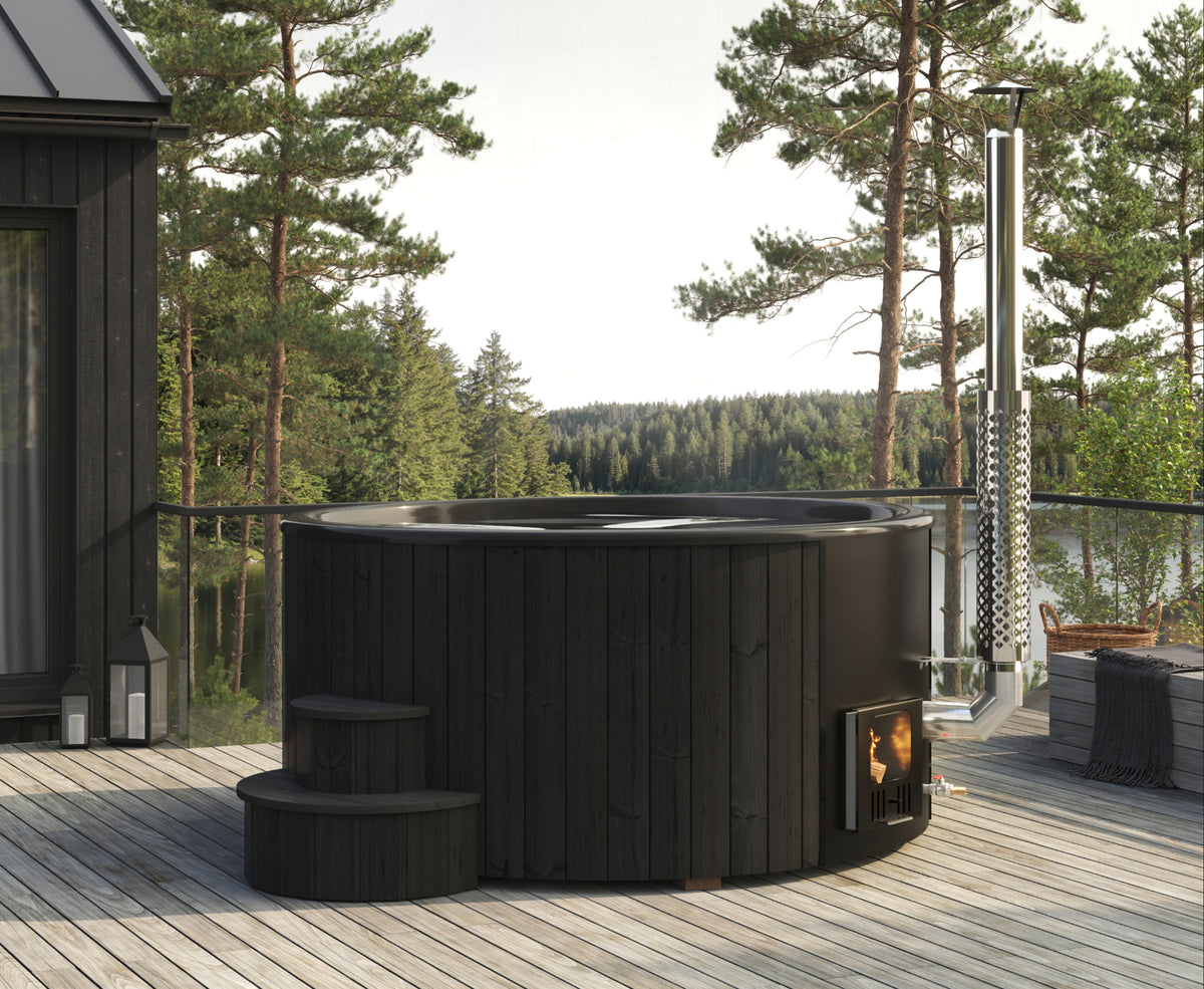 SaunaLife Model S6B Wood-Burning Hot Tub – Black, Up to 7 Persons