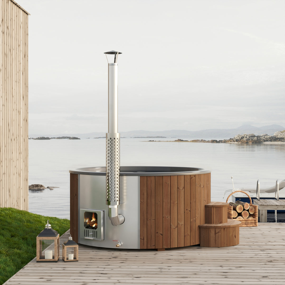 SaunaLife Model S6N Wood-Burning Hot Tub – Natural, Up to 7 Persons