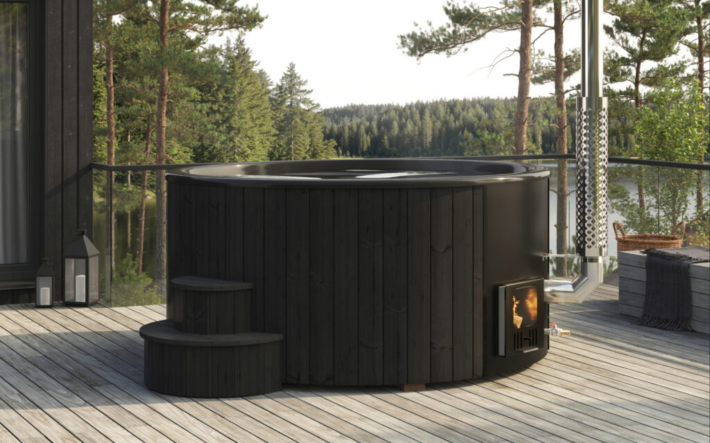 SaunaLife Model S6B Wood-Burning Hot Tub – Black, Up to 7 Persons