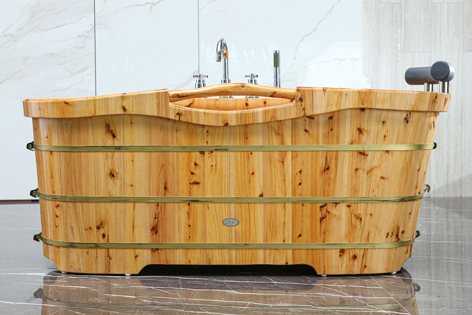 ALFI brand AB1136 61'' Free Standing Cedar Wooden Bathtub with Tub Filler - Elite Vitality