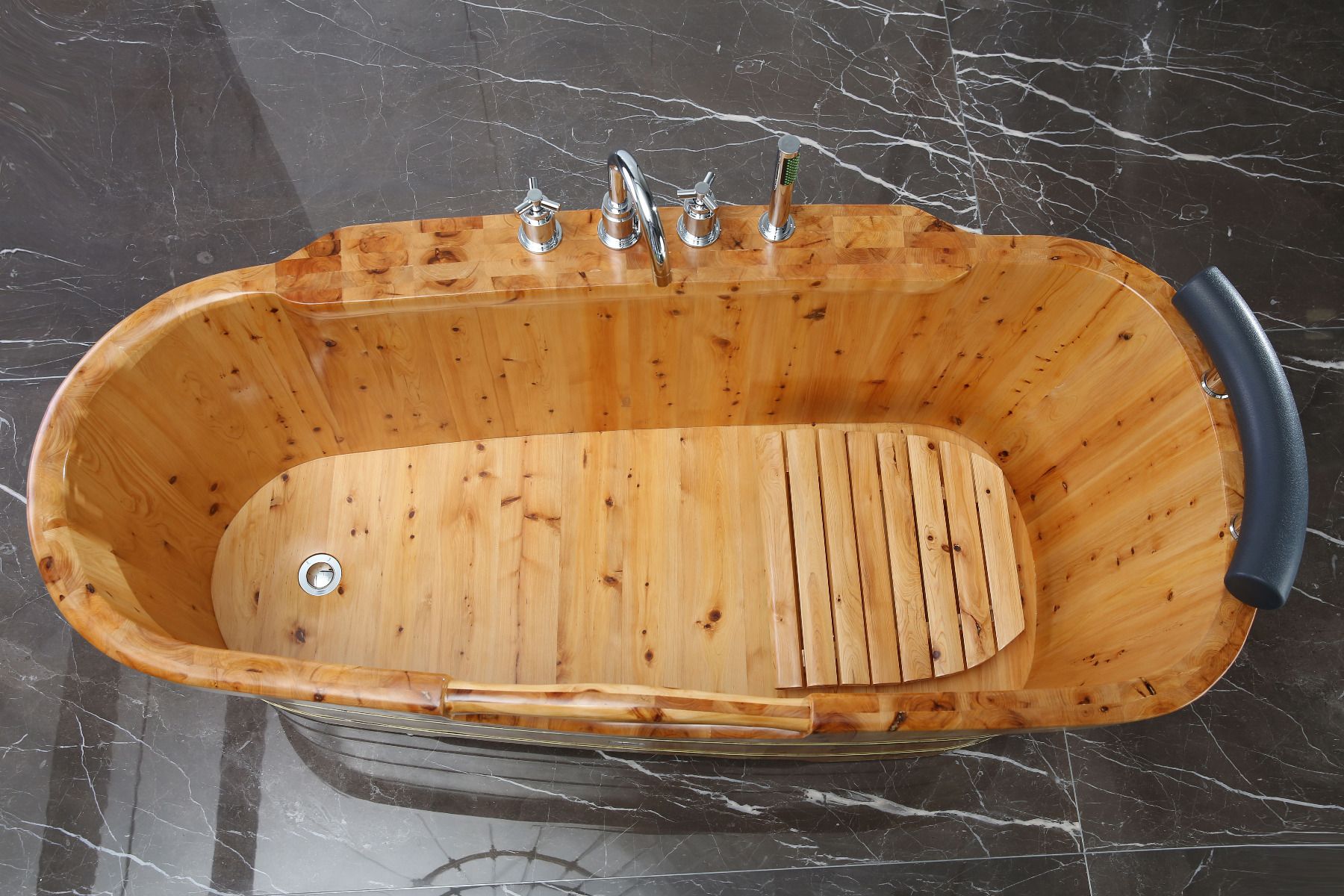 ALFI brand AB1136 61'' Free Standing Cedar Wooden Bathtub with Tub Filler - Elite Vitality