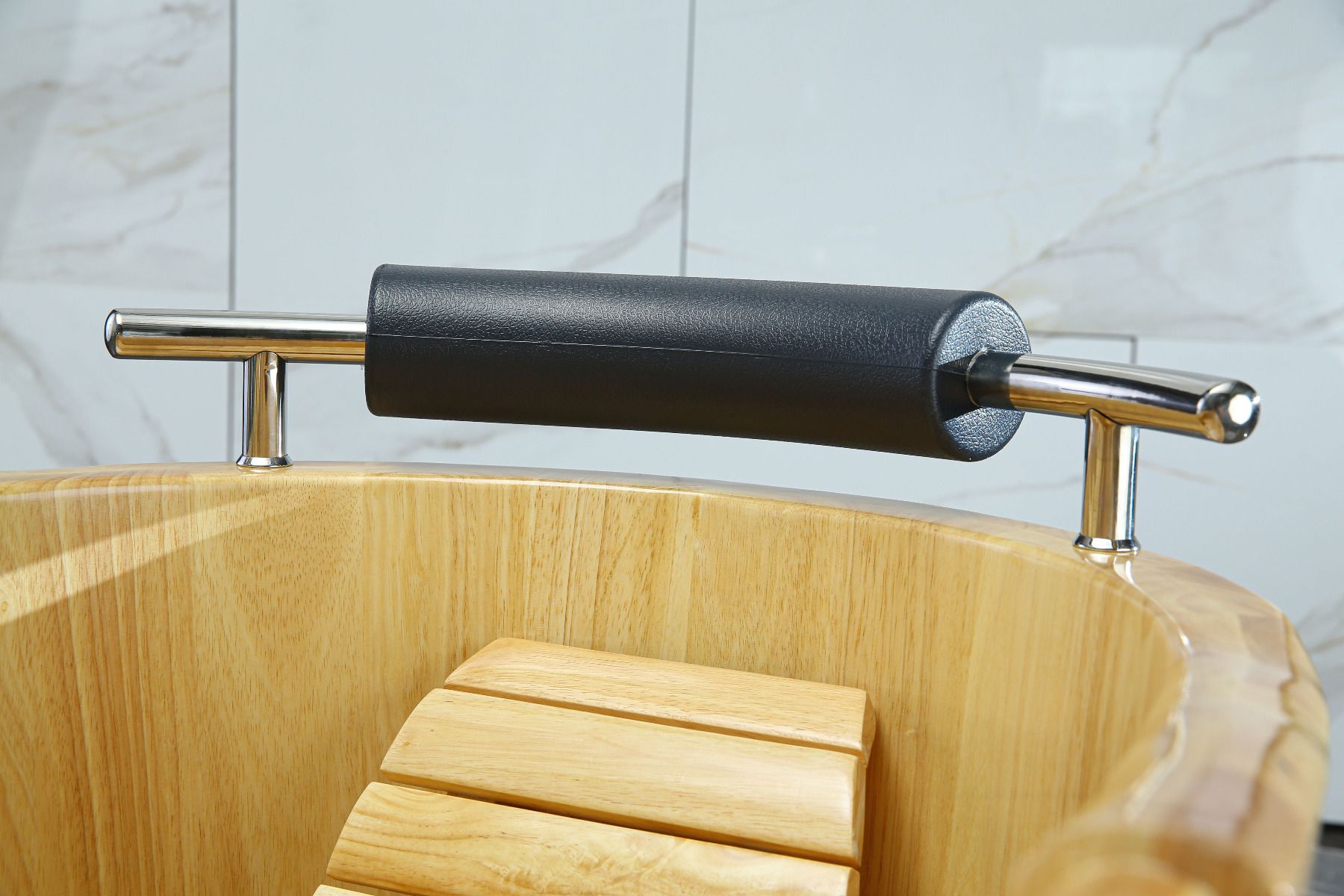 ALFI brand AB1163 61'' Free Standing Wooden BathTub with Headrest - Elite Vitality