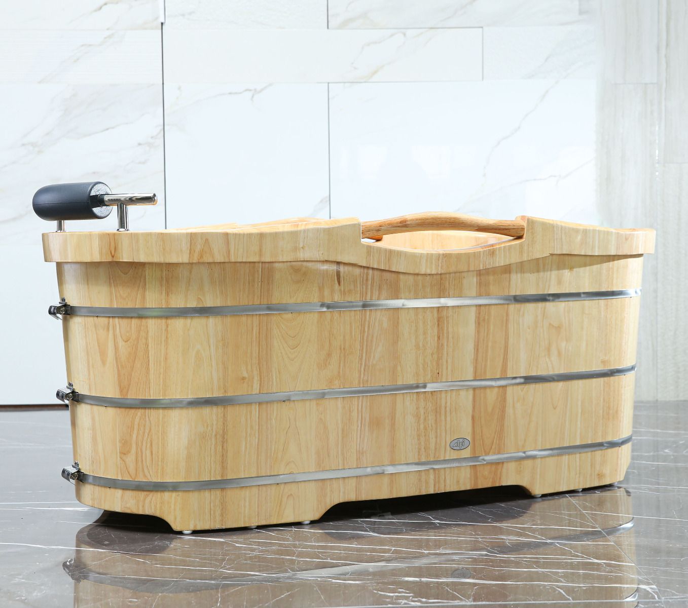 ALFI brand AB1163 61'' Free Standing Wooden BathTub with Headrest - Elite Vitality