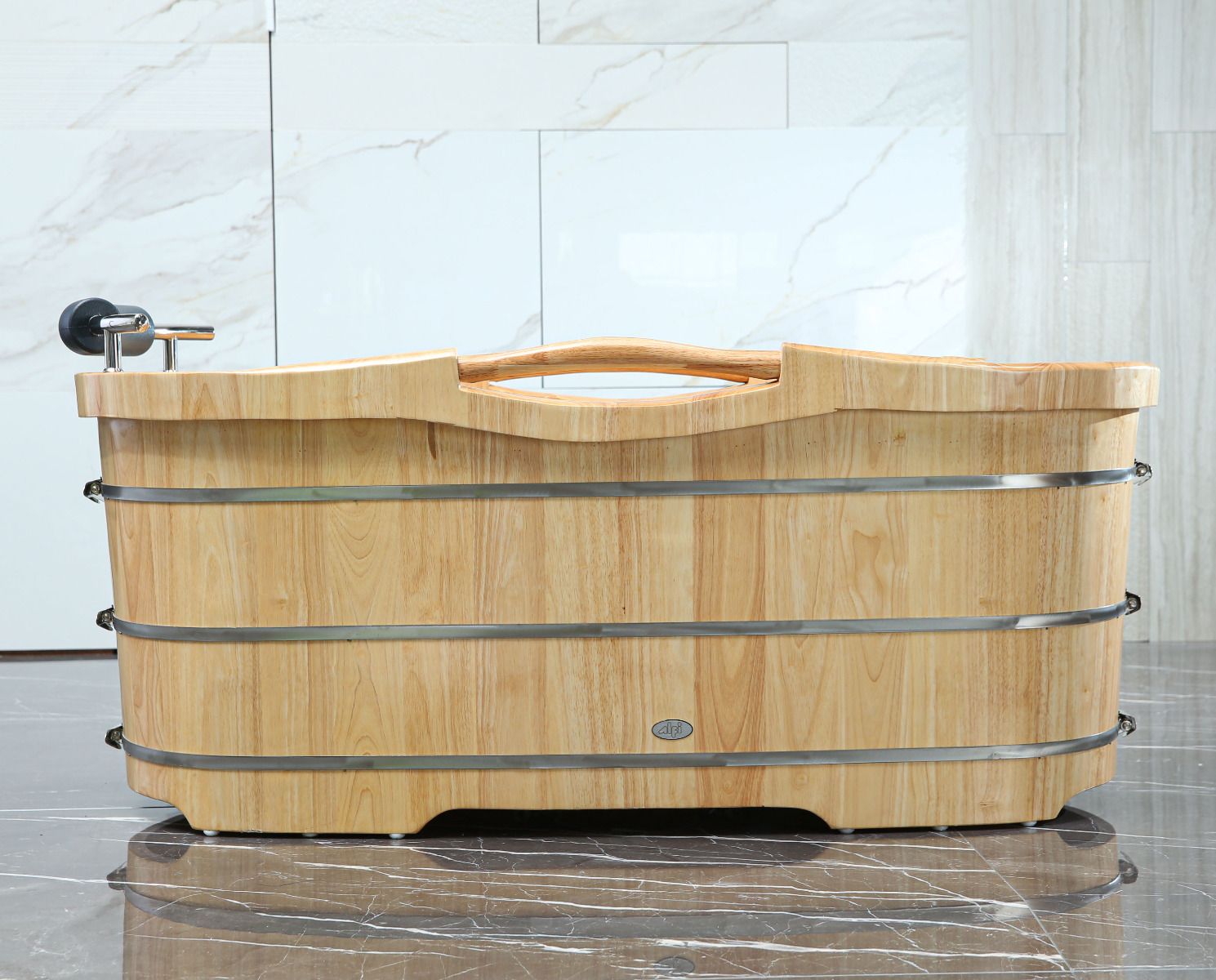 ALFI brand AB1163 61'' Free Standing Wooden BathTub with Headrest - Elite Vitality