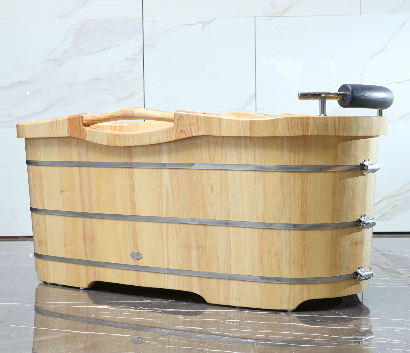 ALFI brand AB1163 61'' Free Standing Wooden BathTub with Headrest - Elite Vitality