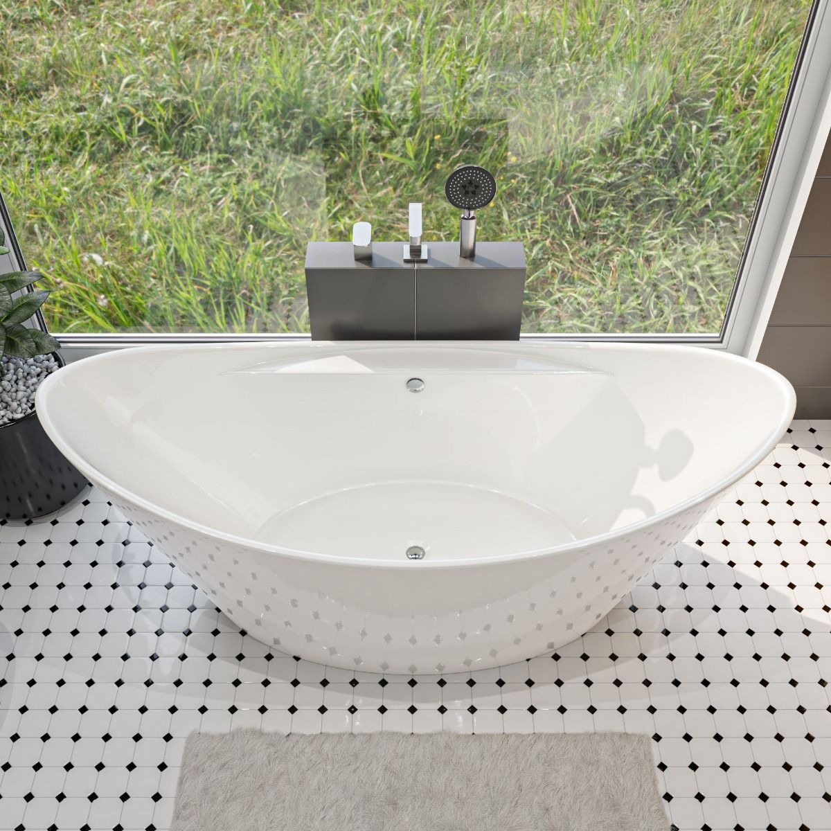 ALFI brand AB8803 68 Inch White Oval Acrylic Free Standing Soaking Bathtub - Elite Vitality