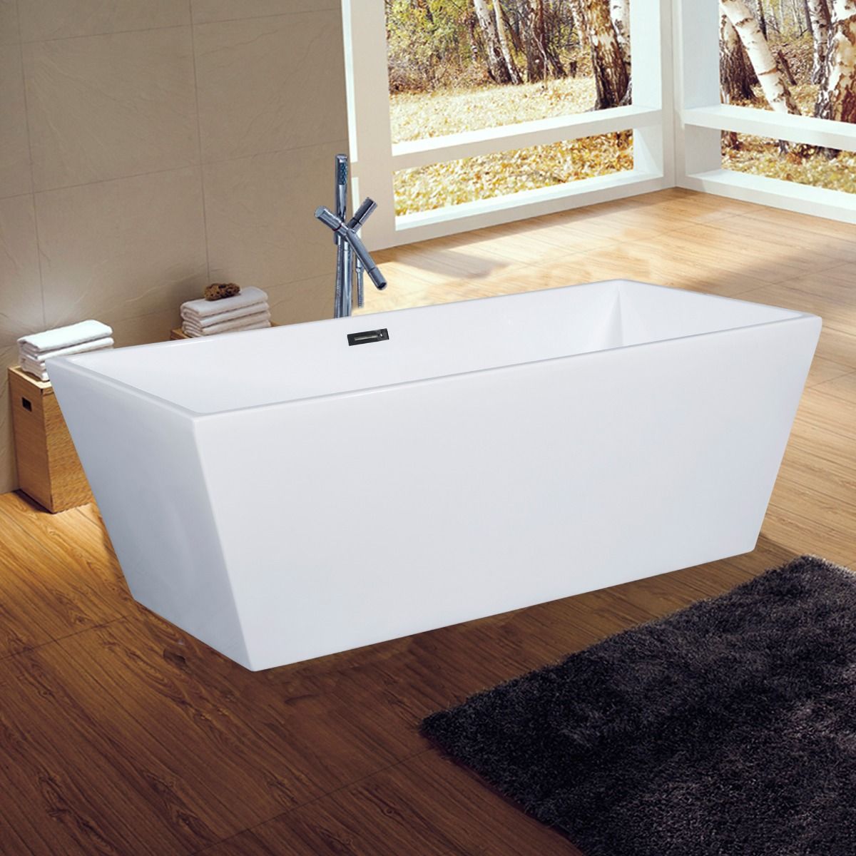 ALFI brand AB8833 59 Inch White Rectangular Free Standing Soaking Bathtub - Elite Vitality