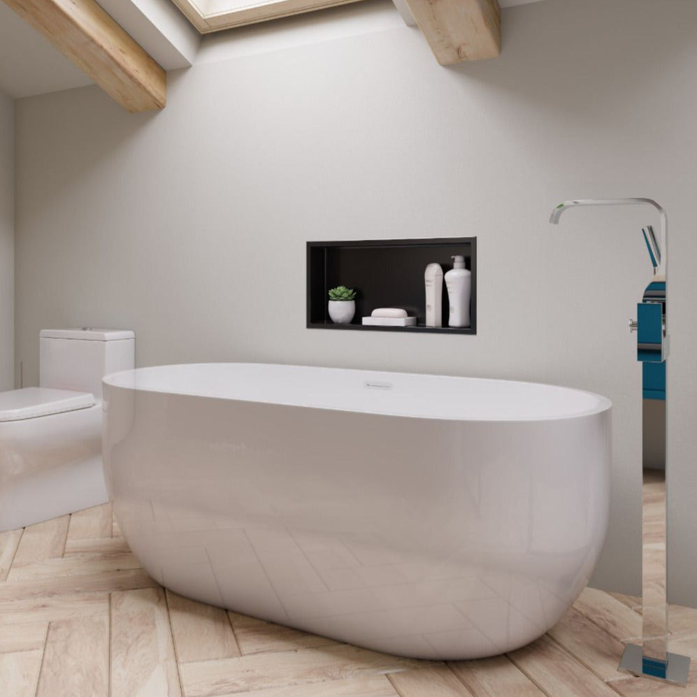 ALFI brand AB8838 59 Inch White Oval Acrylic Free Standing Soaking Bathtub - Elite Vitality