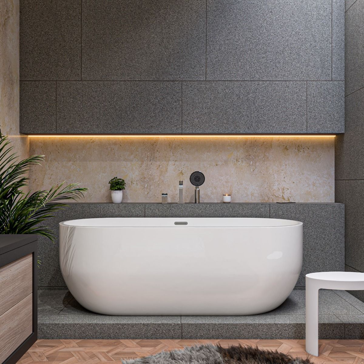 ALFI brand AB8839 67 Inch White Oval Acrylic Free Standing Soaking Bathtub - Elite Vitality