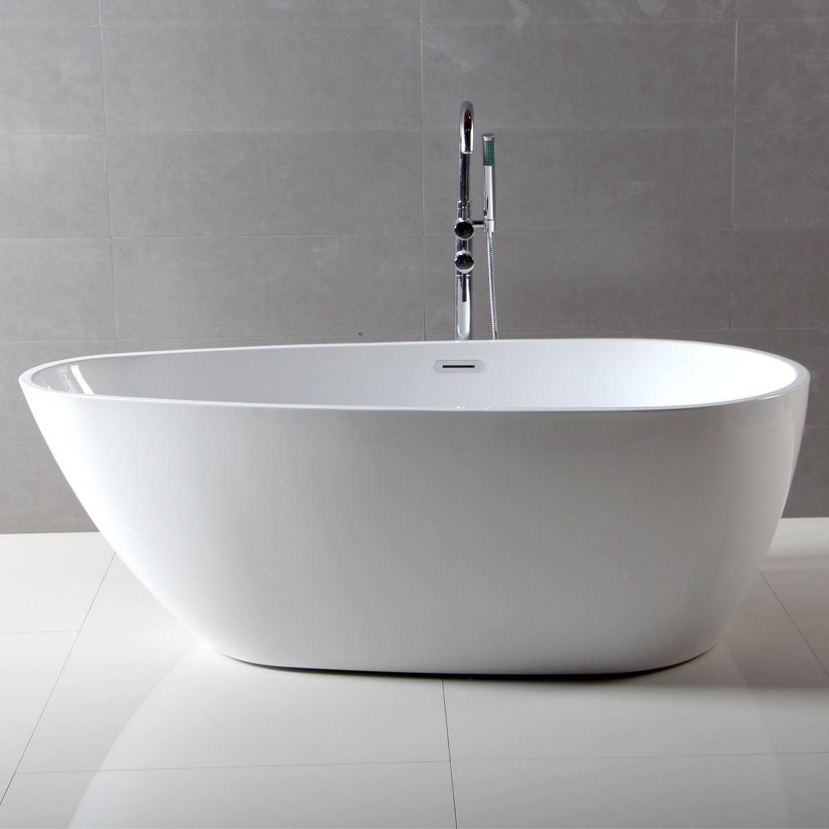 ALFI brand AB8861 59 Inch White Oval Acrylic Free Standing Soaking Bathtub - Elite Vitality