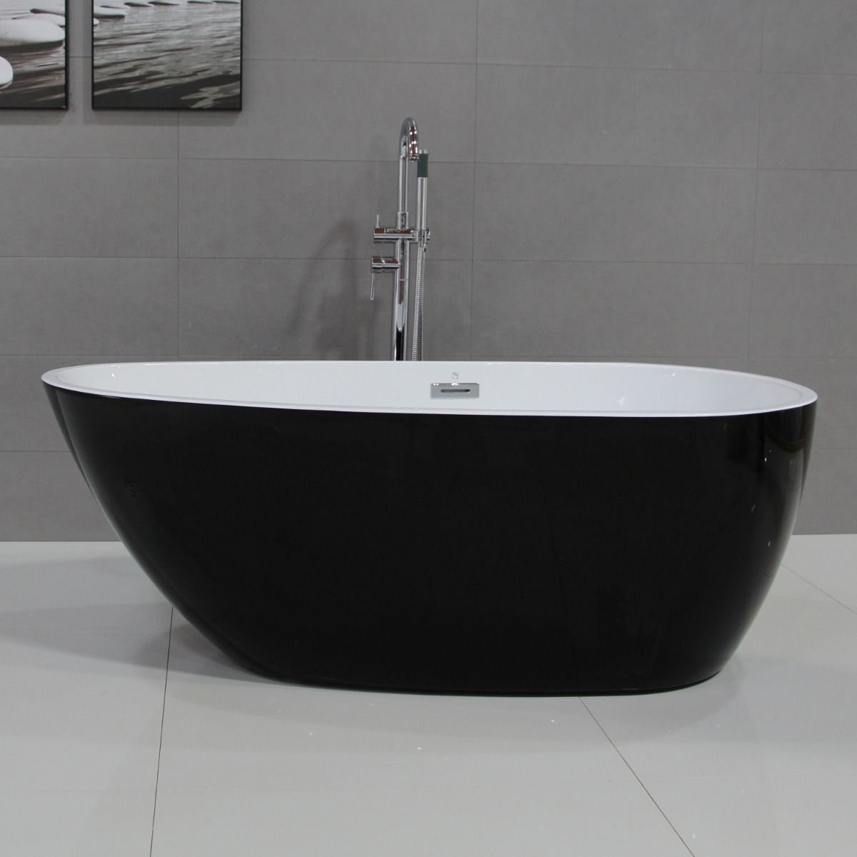 ALFI brand AB8862 59 Inch Black & White Oval Free Standing Soaking Bathtub - Elite Vitality