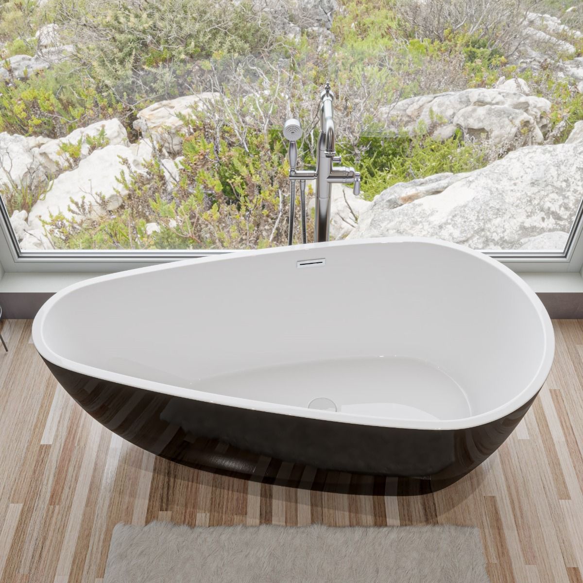 ALFI brand AB8862 59 Inch Black & White Oval Free Standing Soaking Bathtub - Elite Vitality