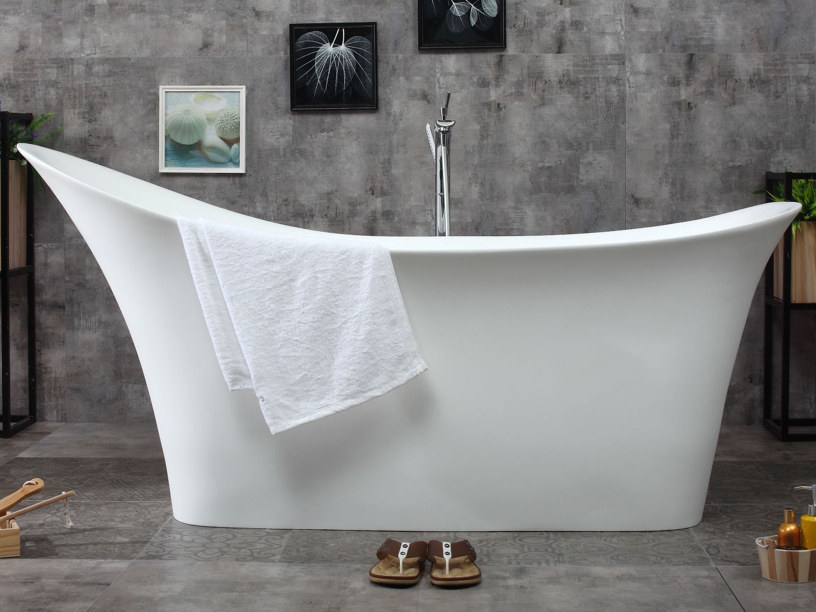 ALFI brand AB9915 74" White Solid Surface Smooth Resin Soaking Slipper Bathtub - Elite Vitality