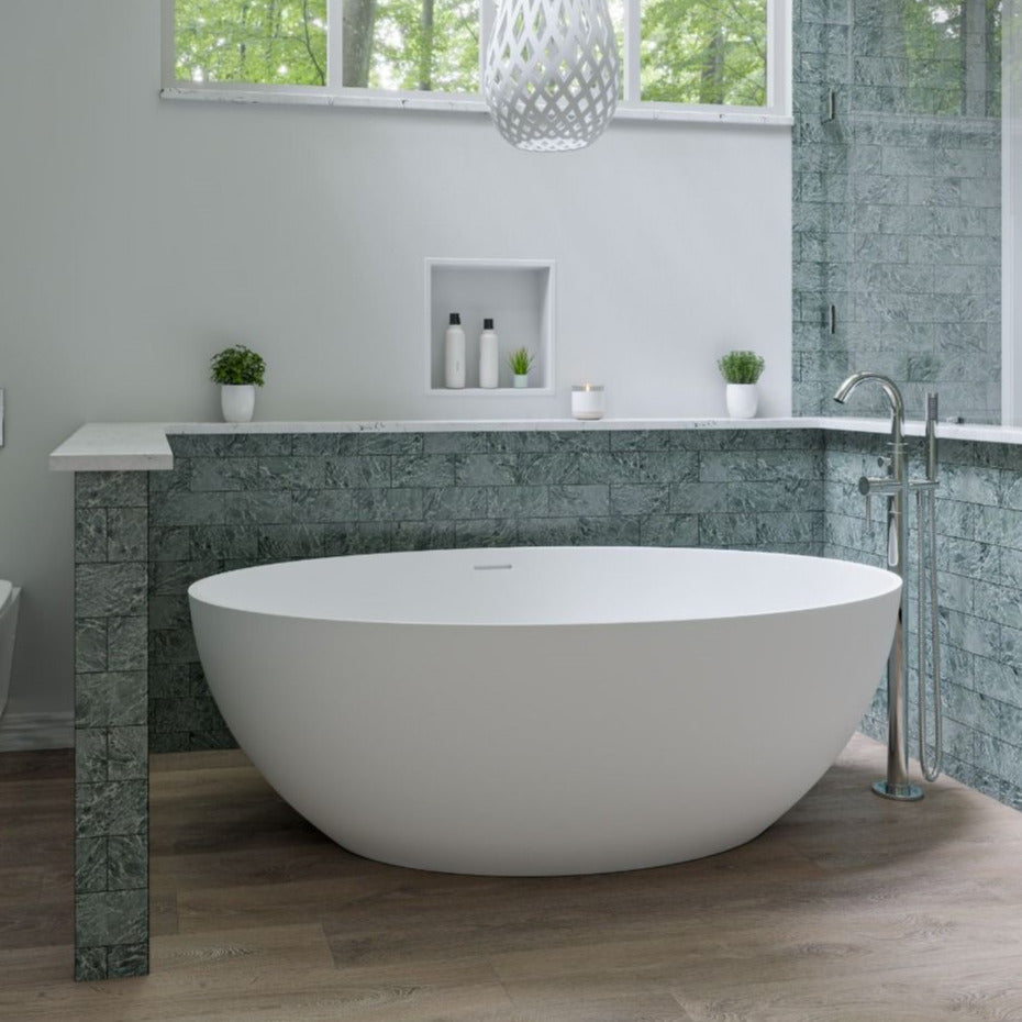 ALFI brand AB9941 67" White Oval Solid Surface Smooth Resin Soaking Bathtub - Elite Vitality