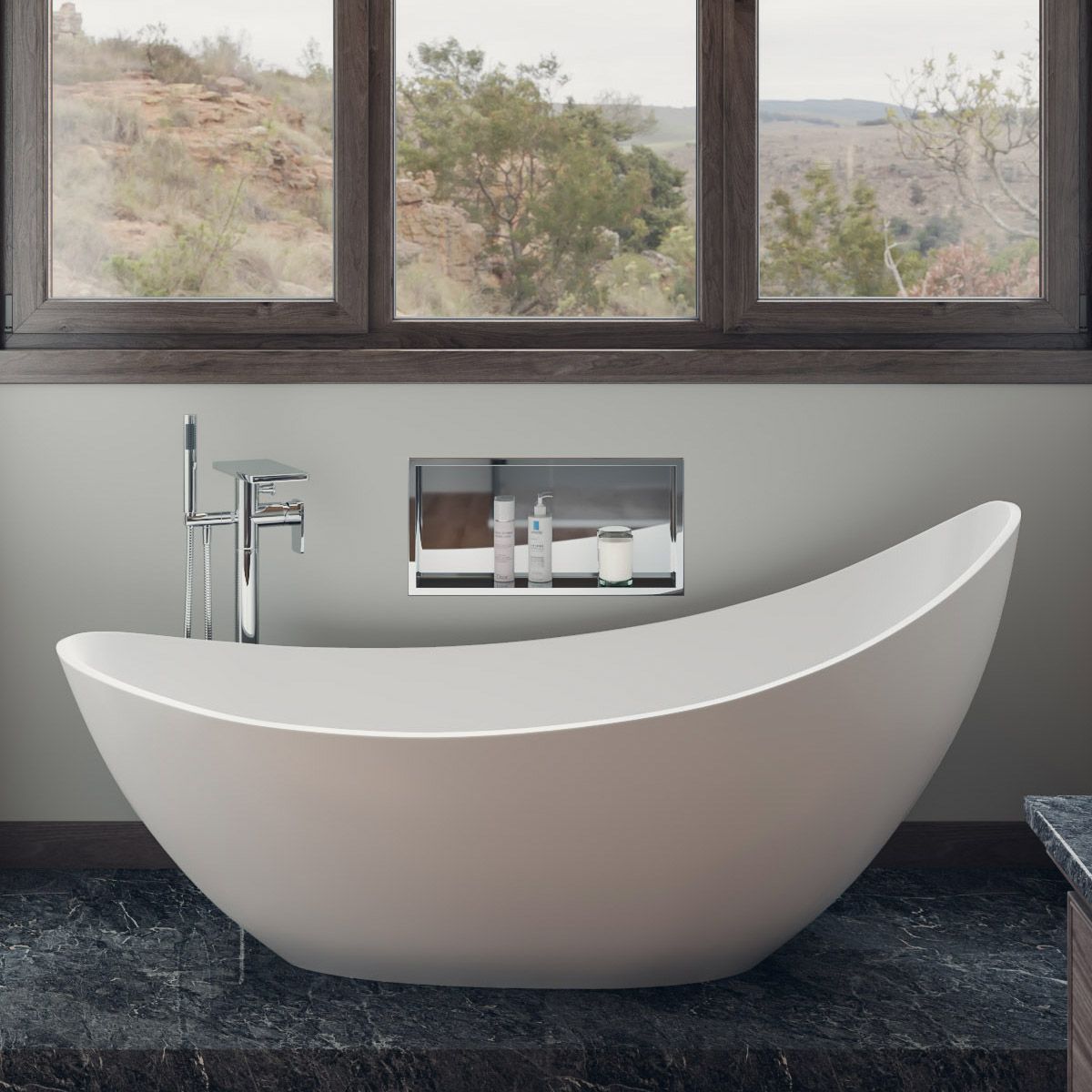 ALFI brand AB9951 73" White Solid Surface Smooth Resin Soaking Slipper Bathtub - Elite Vitality