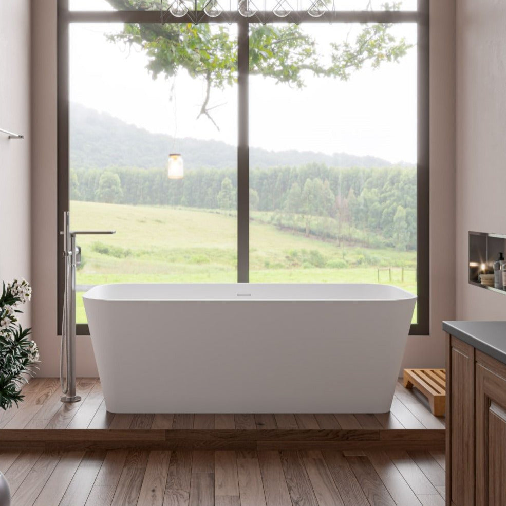 ALFI brand AB9952 67" White Rectangular Solid Surface Smooth Resin Soaking Bathtub - Elite Vitality