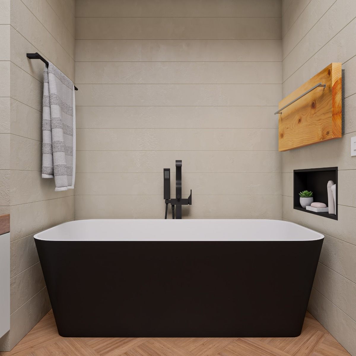 ALFI brand AB9952BM 67" Black & White Matte Rectangular Solid Surface Resin Soaking Bathtub - Elite Vitality