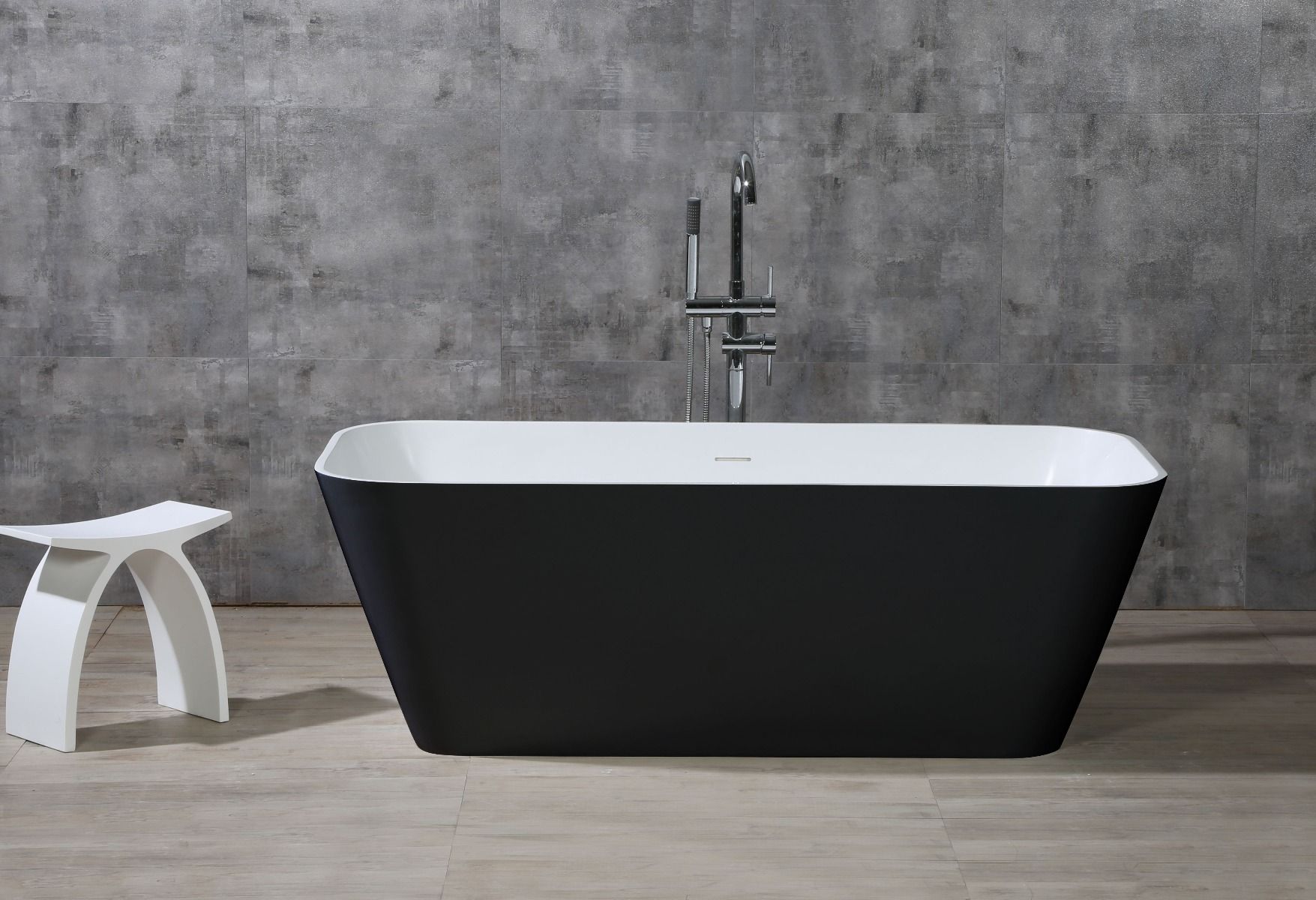 ALFI brand AB9952BM 67" Black & White Matte Rectangular Solid Surface Resin Soaking Bathtub - Elite Vitality
