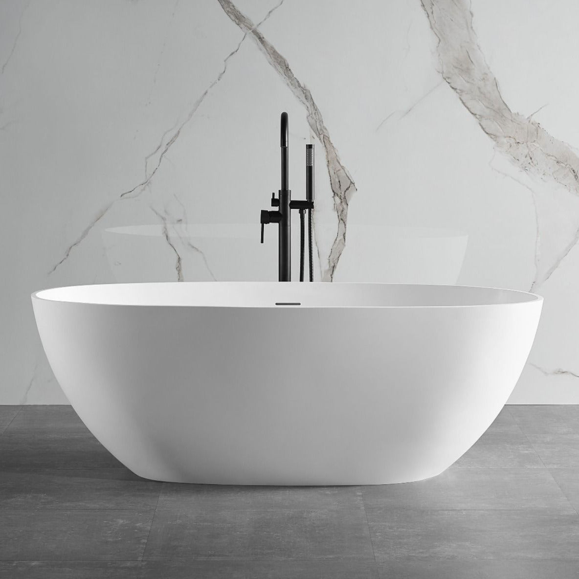 ALFI brand AB9975 59" White Oval Solid Surface Resin Soaking Bathtub - Elite Vitality