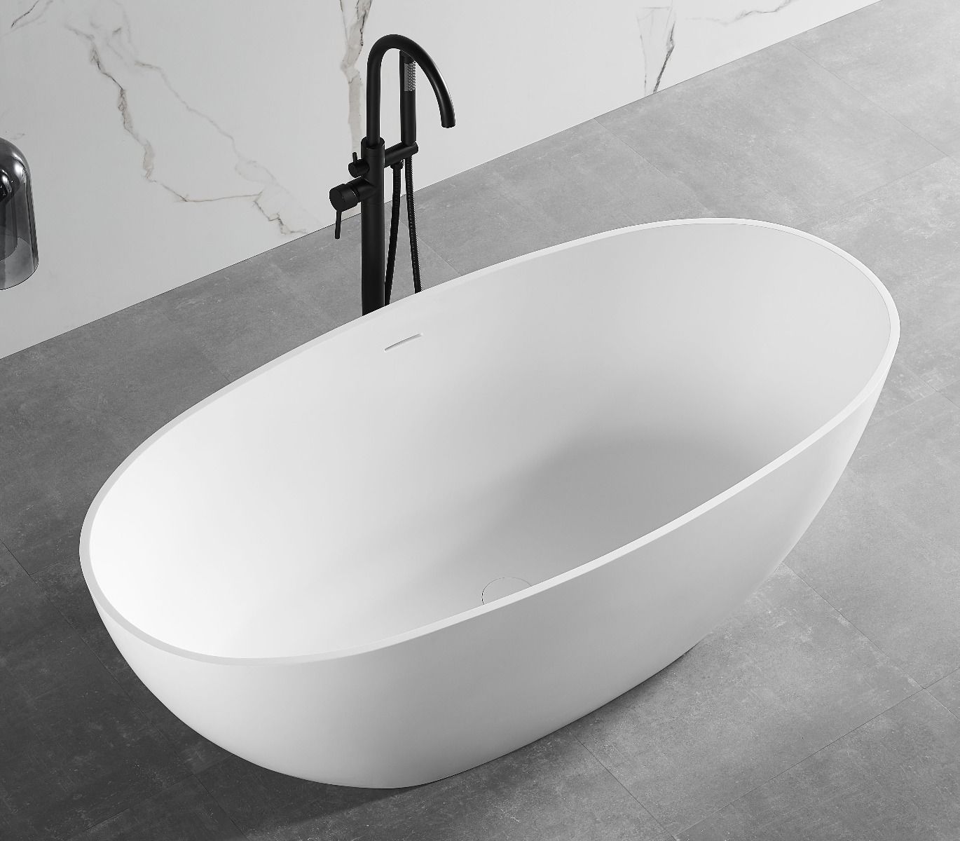ALFI brand AB9975 59" White Oval Solid Surface Resin Soaking Bathtub - Elite Vitality