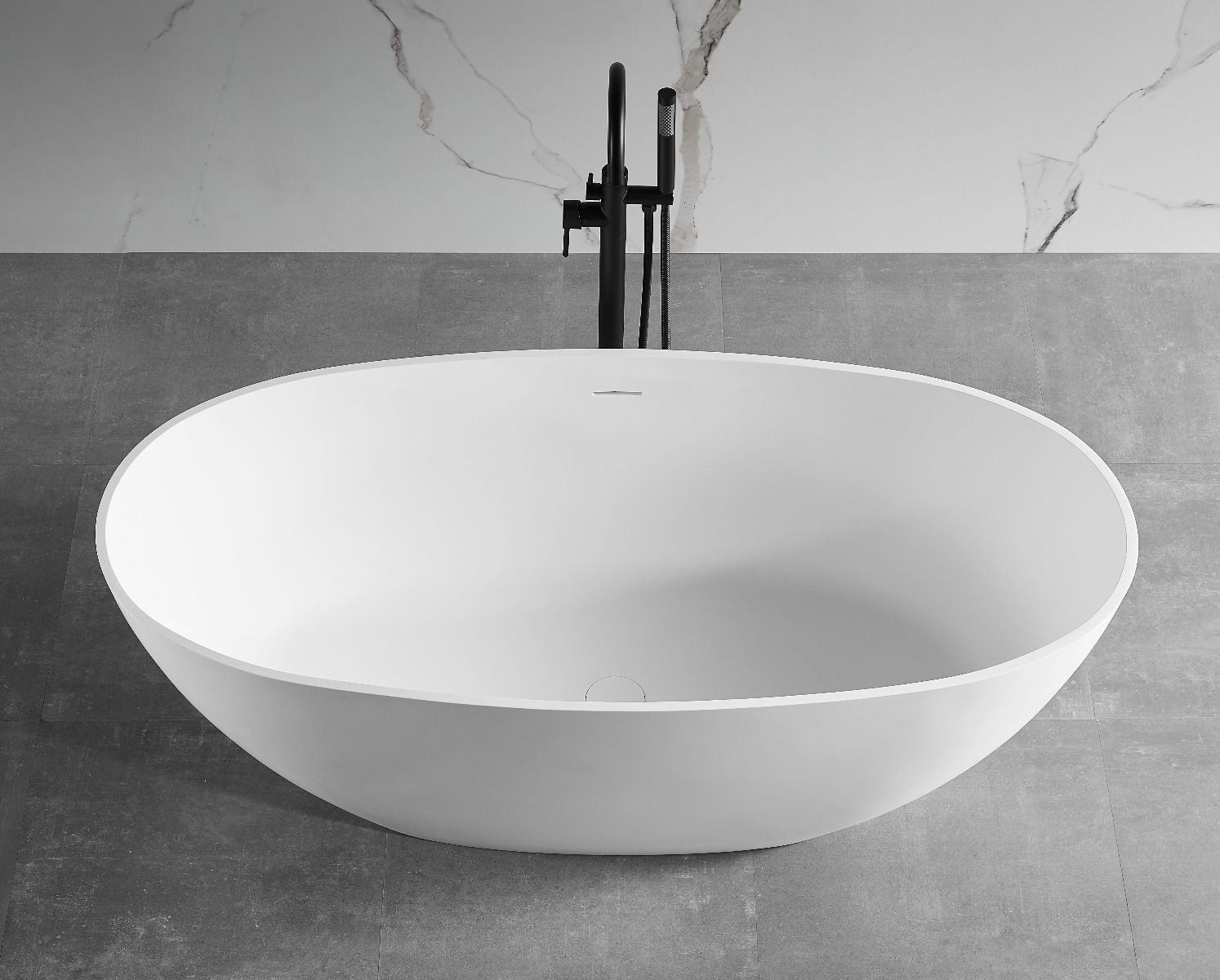 ALFI brand AB9975 59" White Oval Solid Surface Resin Soaking Bathtub - Elite Vitality