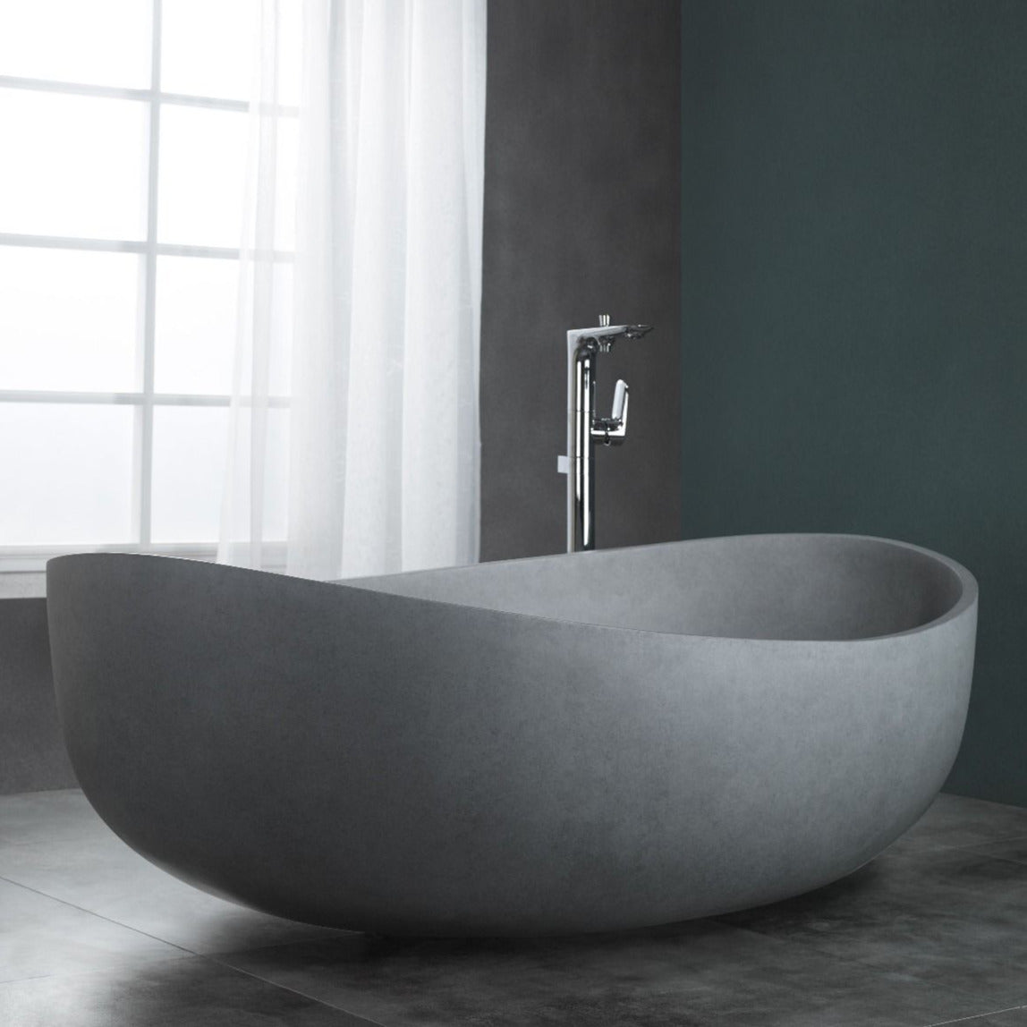 ALFI brand ABCO63TUB 63" Solid Concrete Gray Matte Oval Bathtub - Elite Vitality
