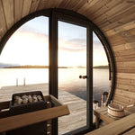 SaunaLife Model EE6G Sauna Barrel Glass Front, 4-Person with Mood lighting - Elite Vitality
