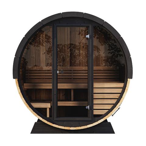 SaunaLife Model EE6G Sauna Barrel Glass Front, 4-Person with Mood lighting - Elite Vitality