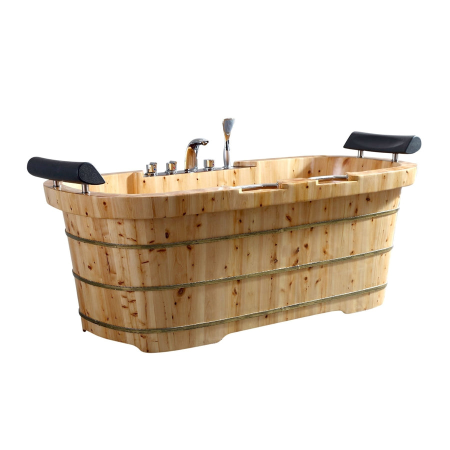 ALFI brand 2 Person Wooden Bathtub with Fixtures & Headrests