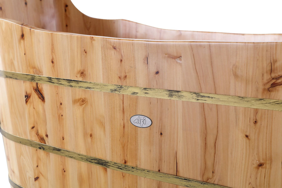 ALFI brand AB1103 59 Inch Free Standing Cedar Wood Bathtub with Bench - Elite Vitality