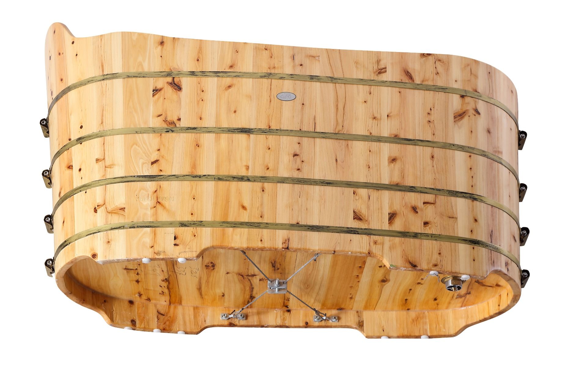 ALFI brand AB1103 59 Inch Free Standing Cedar Wood Bathtub with Bench - Elite Vitality