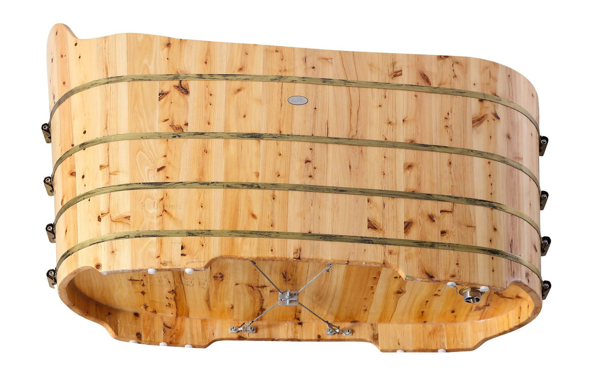 ALFI brand AB1103 59 Inch Free Standing Cedar Wood Bathtub with Bench - Elite Vitality