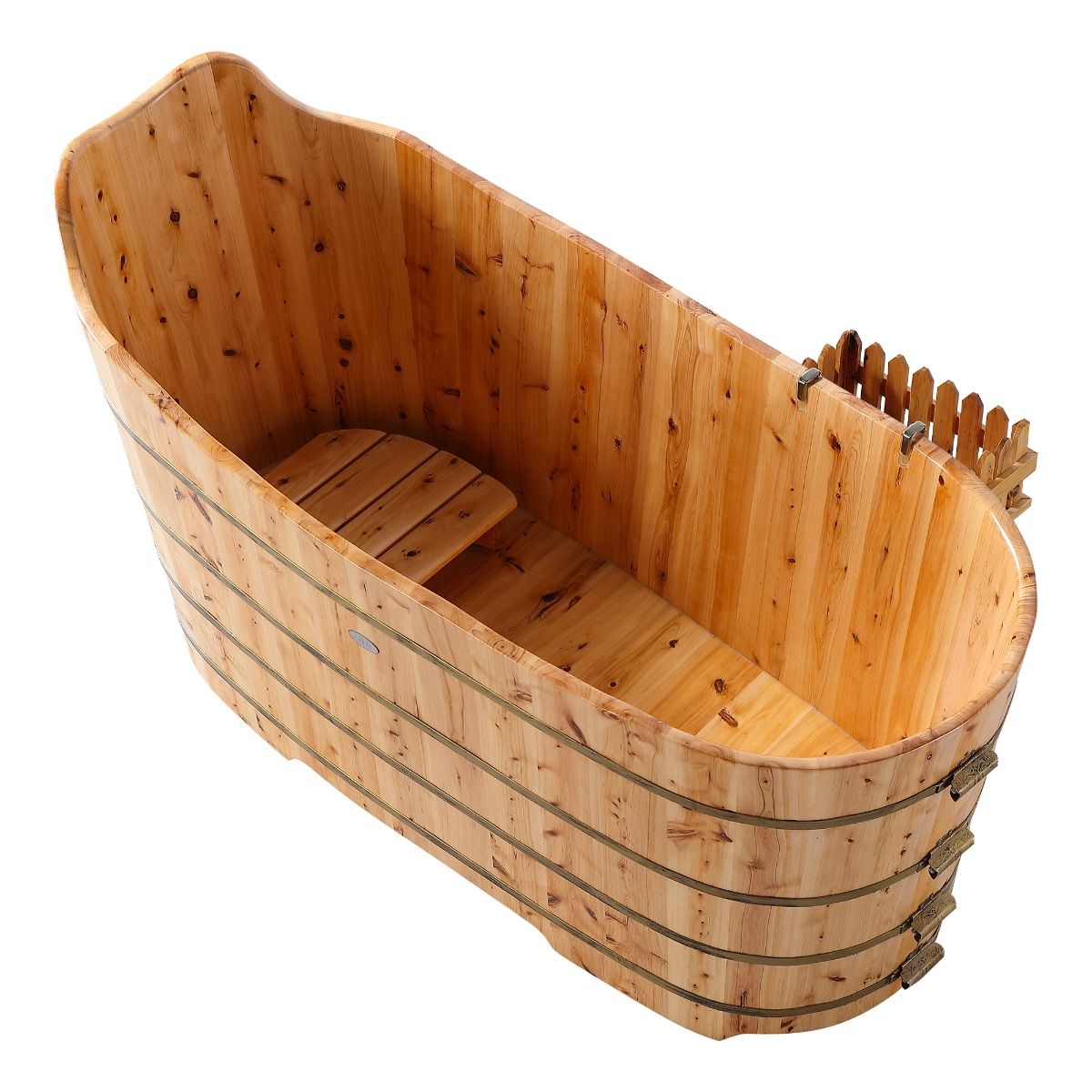 ALFI brand AB1103 59 Inch Free Standing Cedar Wood Bathtub with Bench - Elite Vitality