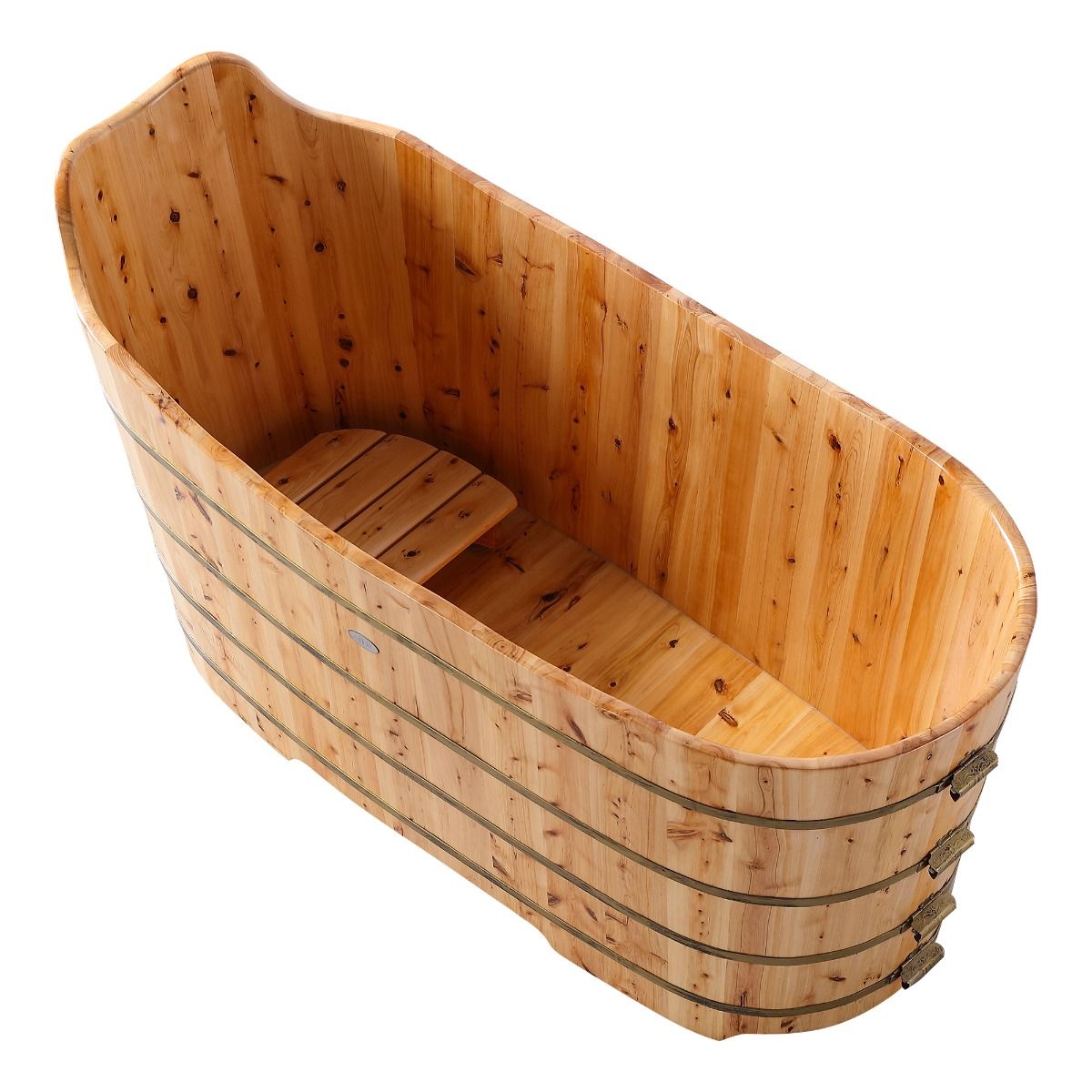 ALFI brand AB1103 59 Inch Free Standing Cedar Wood Bathtub with Bench - Elite Vitality