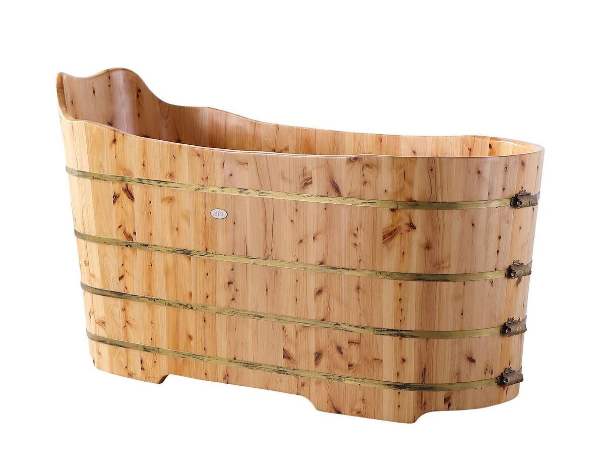 ALFI brand AB1103 59 Inch Free Standing Cedar Wood Bathtub with Bench - Elite Vitality