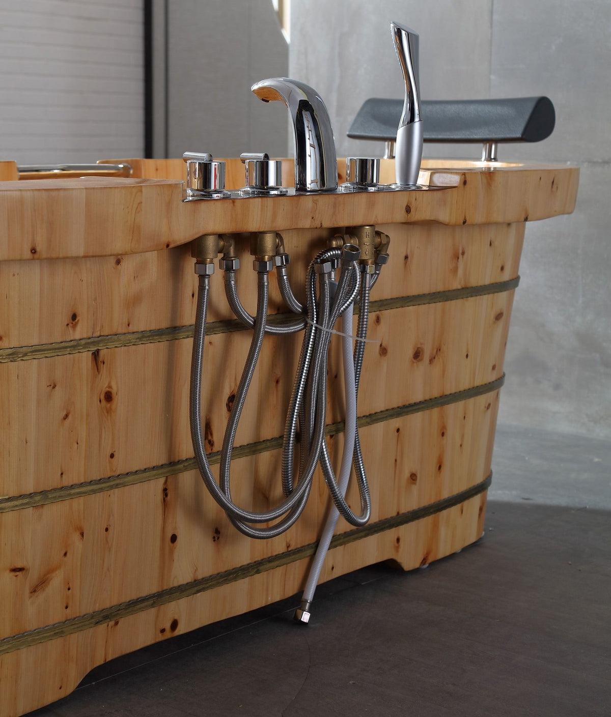 ALFI brand AB1130 65" 2 Person Free Standing Cedar Wooden Bathtub with Fixtures & Headrests - Elite Vitality