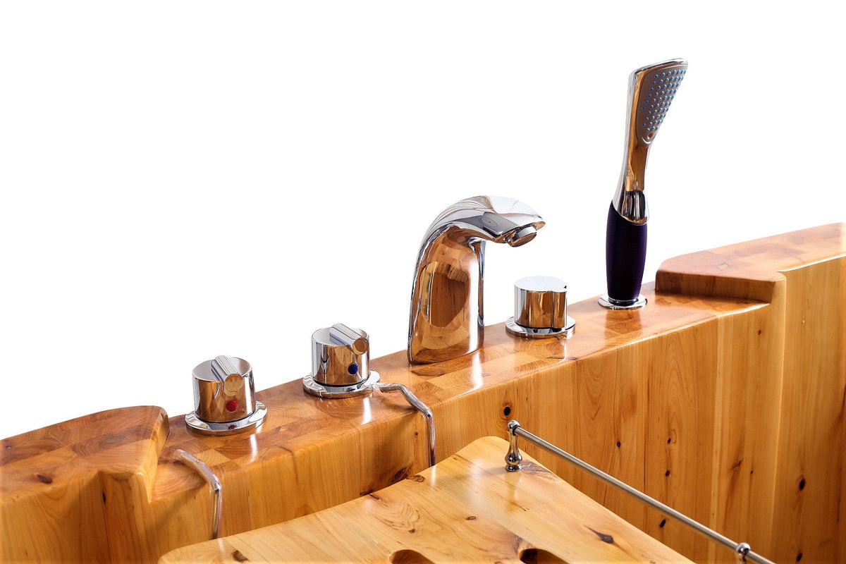 ALFI brand AB1130 65" 2 Person Free Standing Cedar Wooden Bathtub with Fixtures & Headrests - Elite Vitality