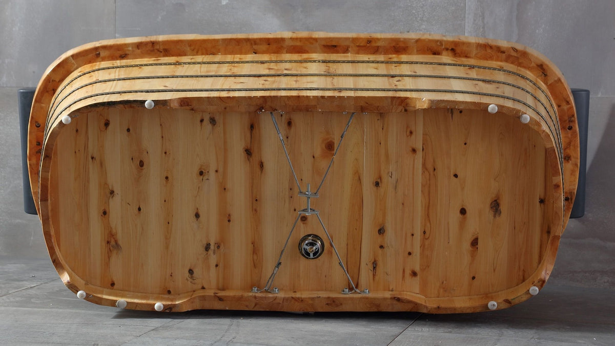 ALFI brand AB1130 65" 2 Person Free Standing Cedar Wooden Bathtub with Fixtures & Headrests - Elite Vitality