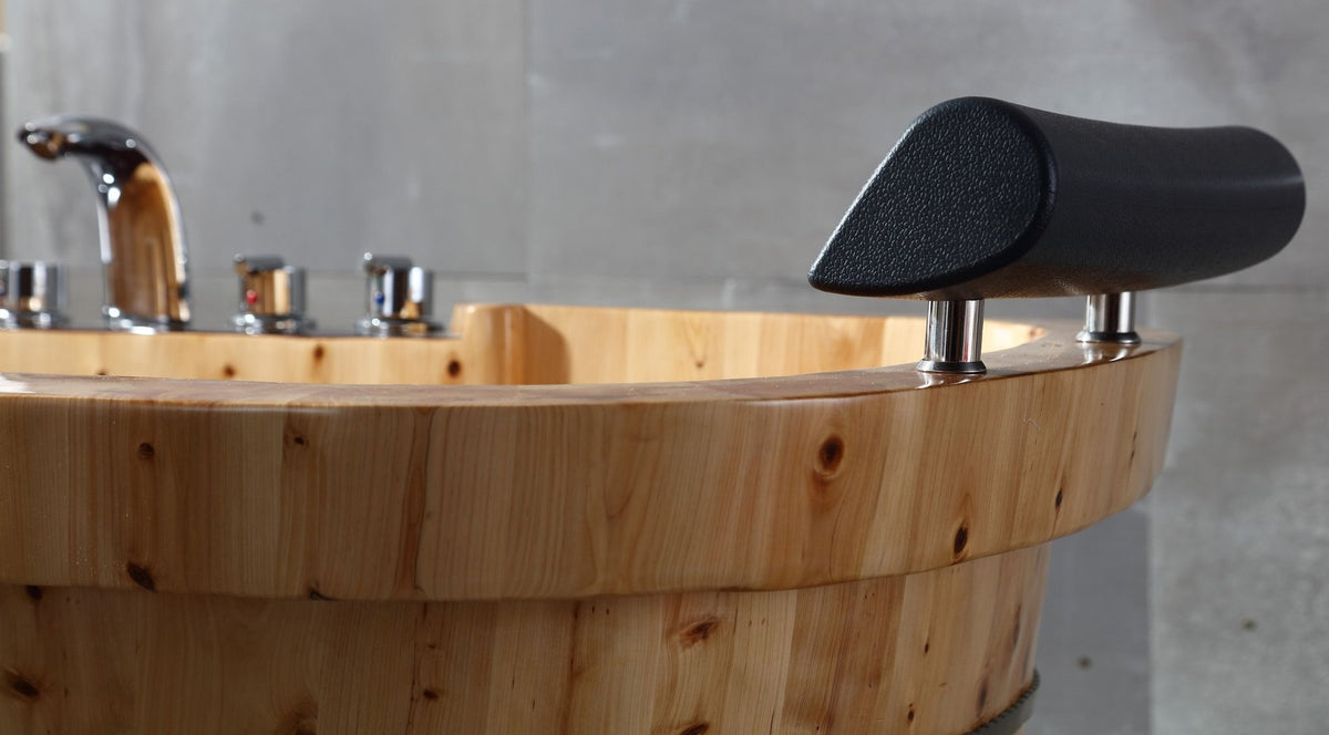 ALFI brand AB1130 65" 2 Person Free Standing Cedar Wooden Bathtub with Fixtures & Headrests - Elite Vitality