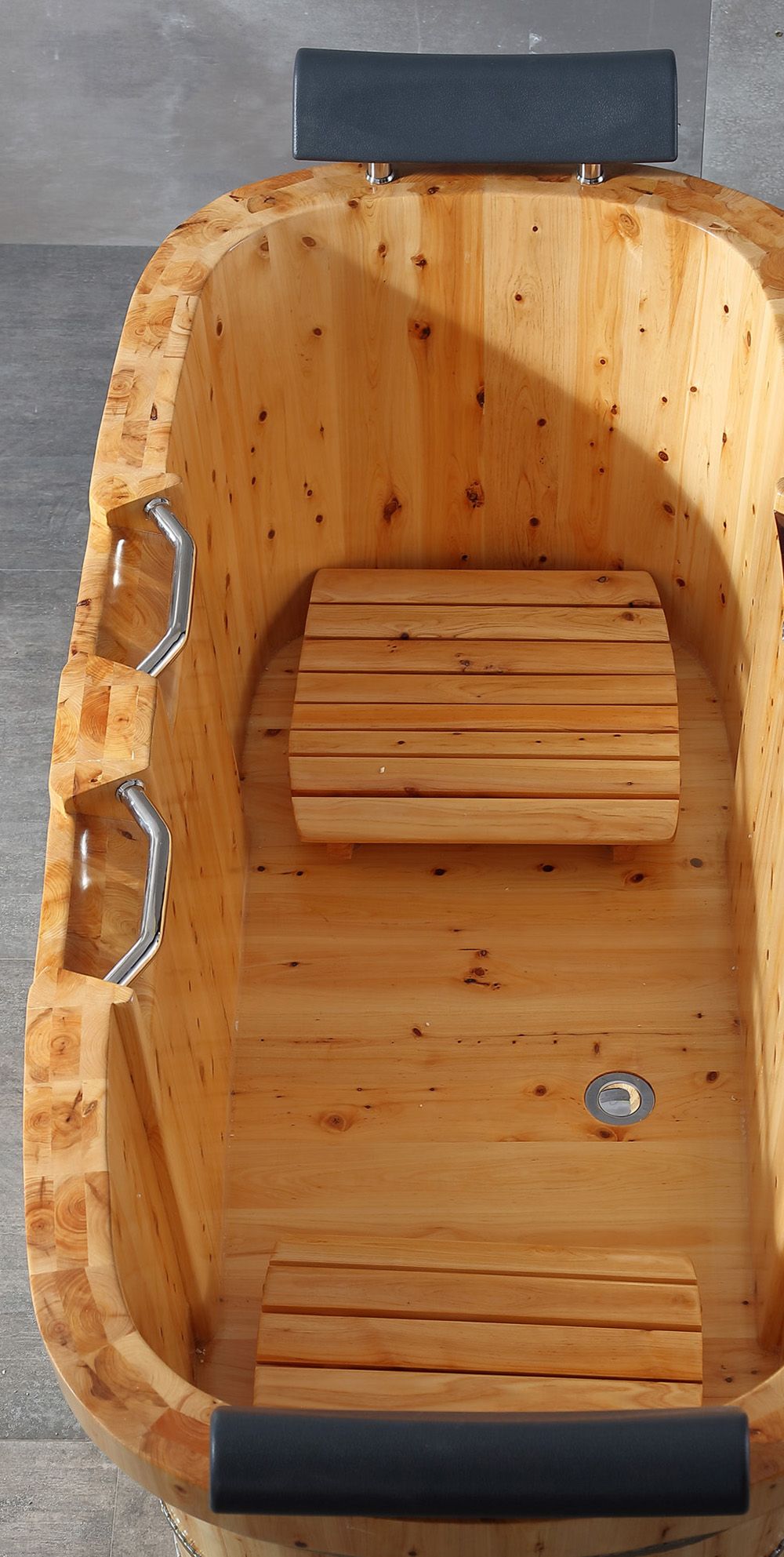 ALFI brand AB1130 65" 2 Person Free Standing Cedar Wooden Bathtub with Fixtures & Headrests - Elite Vitality