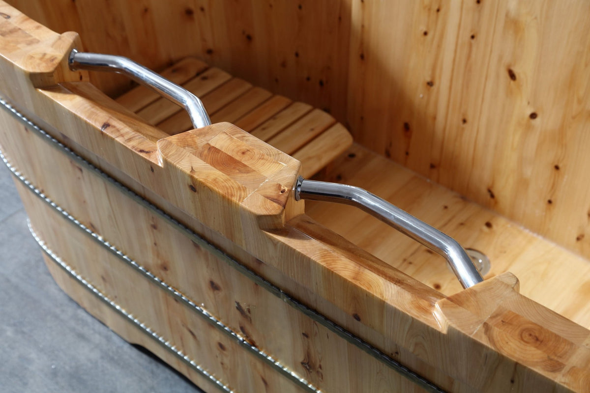 ALFI brand AB1130 65" 2 Person Free Standing Cedar Wooden Bathtub with Fixtures & Headrests - Elite Vitality