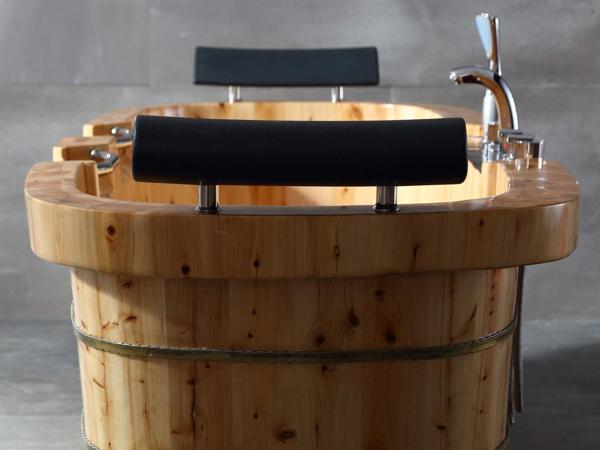 ALFI brand AB1130 65" 2 Person Free Standing Cedar Wooden Bathtub with Fixtures & Headrests - Elite Vitality