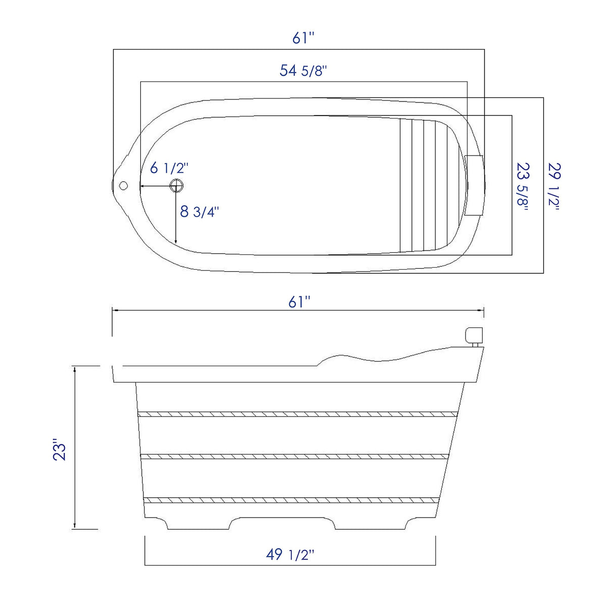 ALFI brand AB1139 61" Free Standing Cedar Wooden Bathtub with Fixtures & Headrest - Elite Vitality