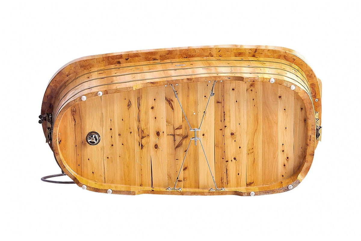 ALFI brand AB1139 61" Free Standing Cedar Wooden Bathtub with Fixtures & Headrest - Elite Vitality