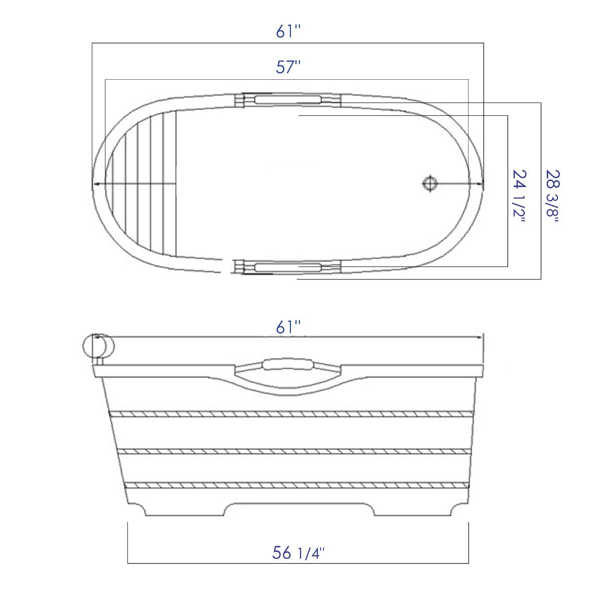ALFI brand AB1163 61'' Free Standing Wooden BathTub with Headrest - Elite Vitality