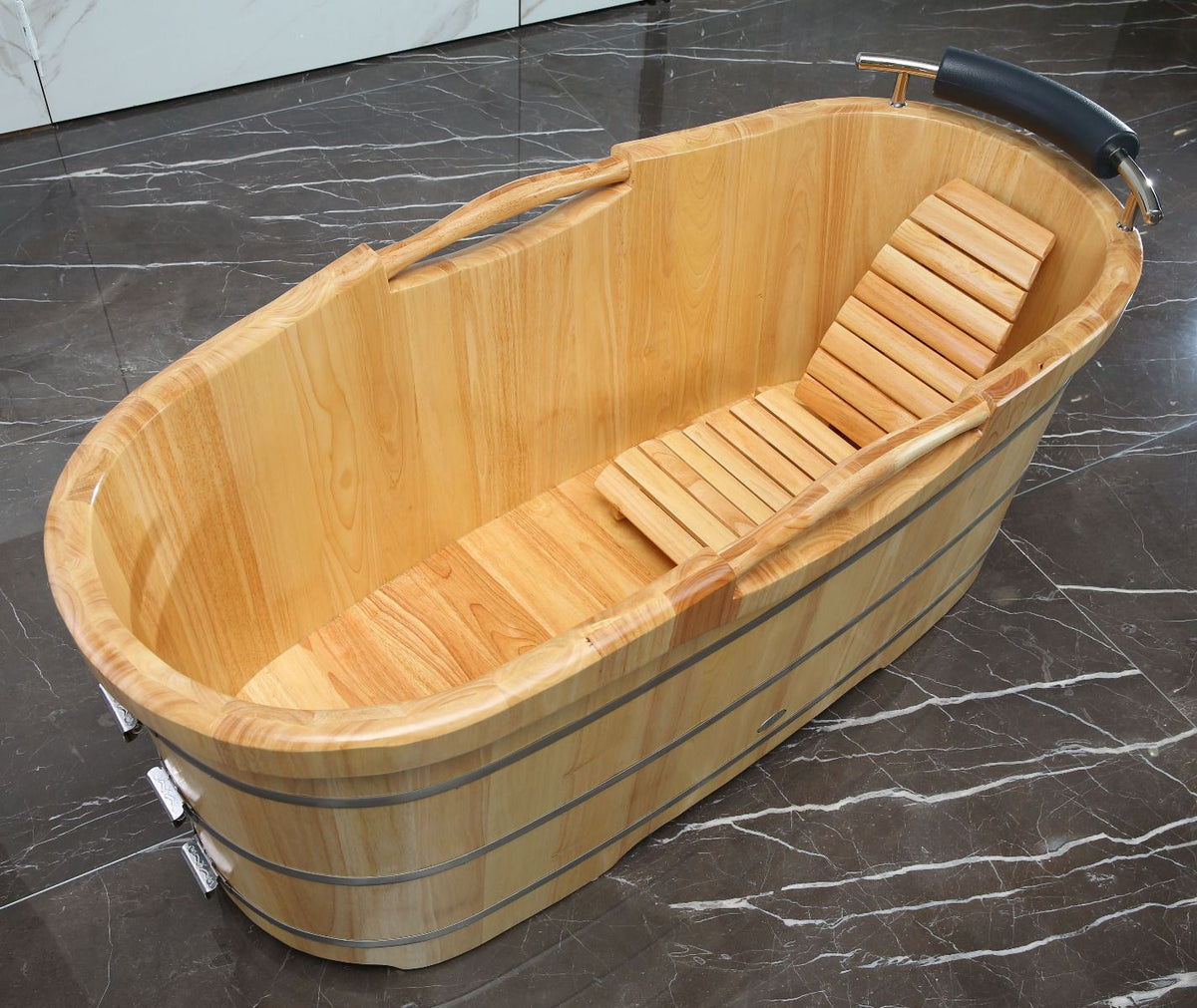ALFI brand AB1163 61'' Free Standing Wooden BathTub with Headrest - Elite Vitality
