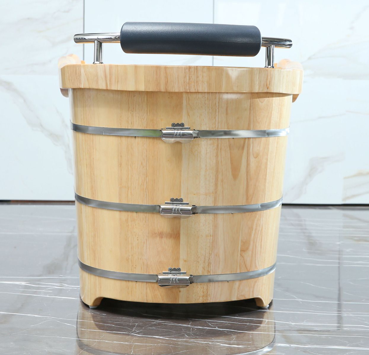 ALFI brand AB1163 61'' Free Standing Wooden BathTub with Headrest - Elite Vitality