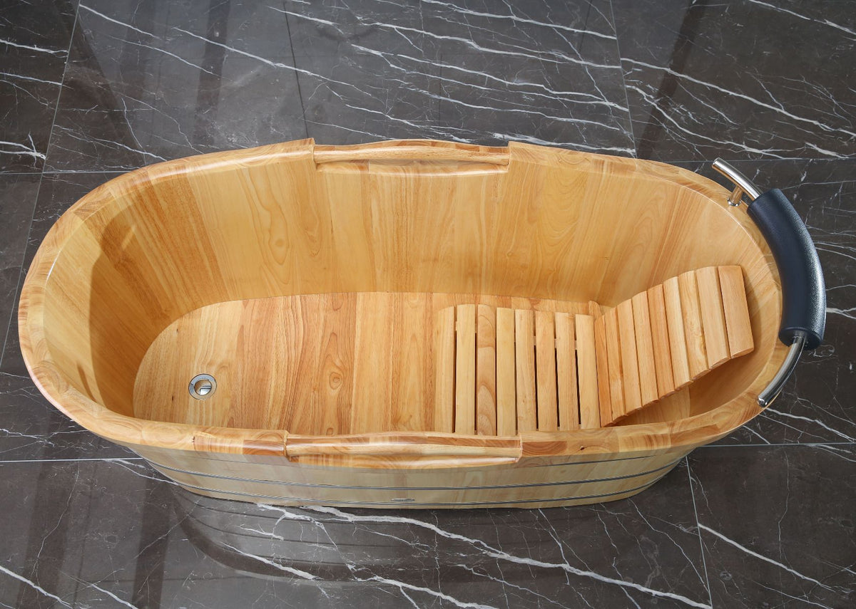 ALFI brand AB1163 61'' Free Standing Wooden BathTub with Headrest - Elite Vitality